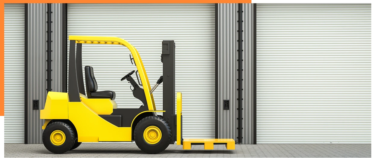 3d rendering empty forklift truck in warehouse