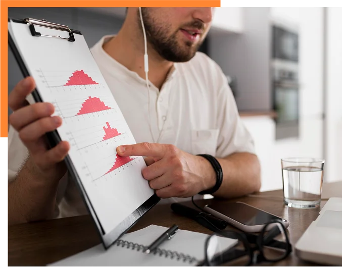 Close up freelancer video conferencing at home