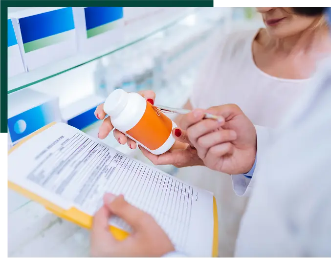 For your age. attentive client holding package with pills while asking for consultation