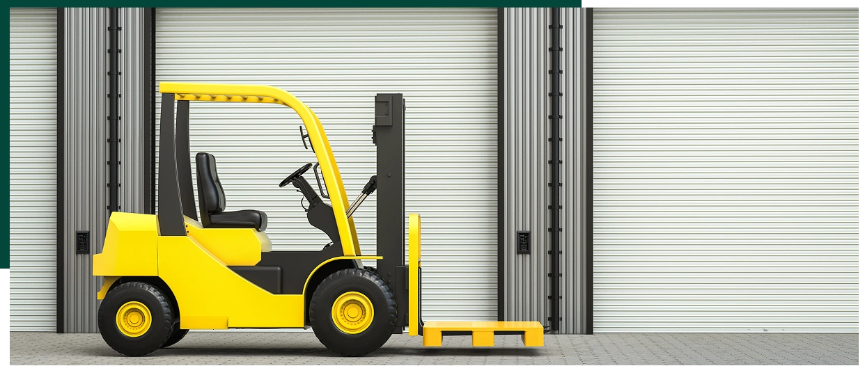 3d rendering empty forklift truck in warehouse